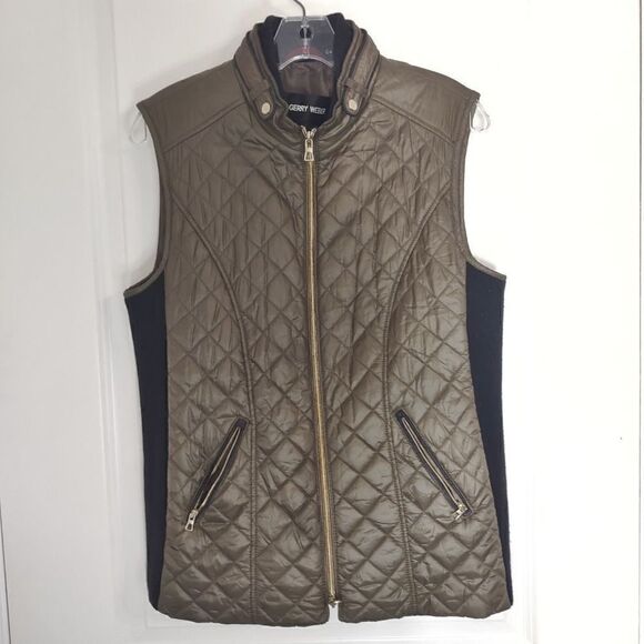 Gerry Weber Brown Vest Quilted Zip‎ Front Black Side Knit2 Front Pockets M - Picture 1 of 10